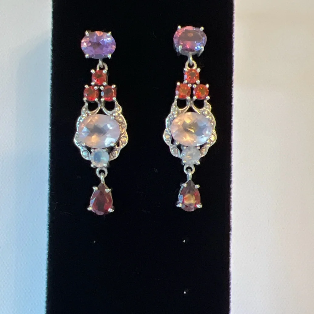 🌟NICKY BUTLER 925 Sterling Silver Rose Quartz Garnet Moonstone Drop Earr… - Picture 5 of 11